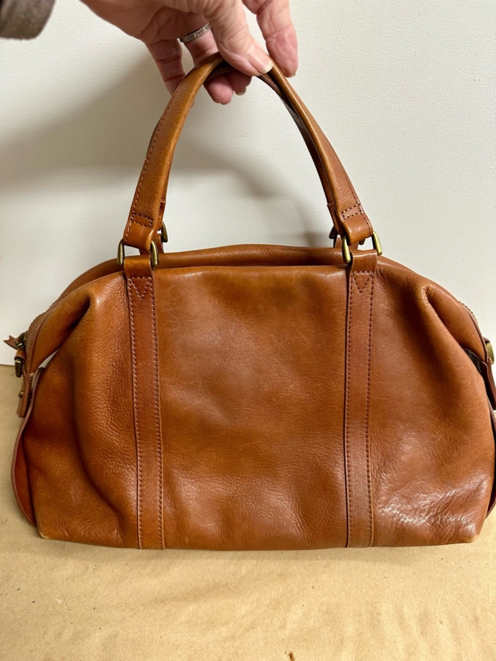 Classic Madewell Glasgow Tan Leather Satchel Handbag with shoulder strap